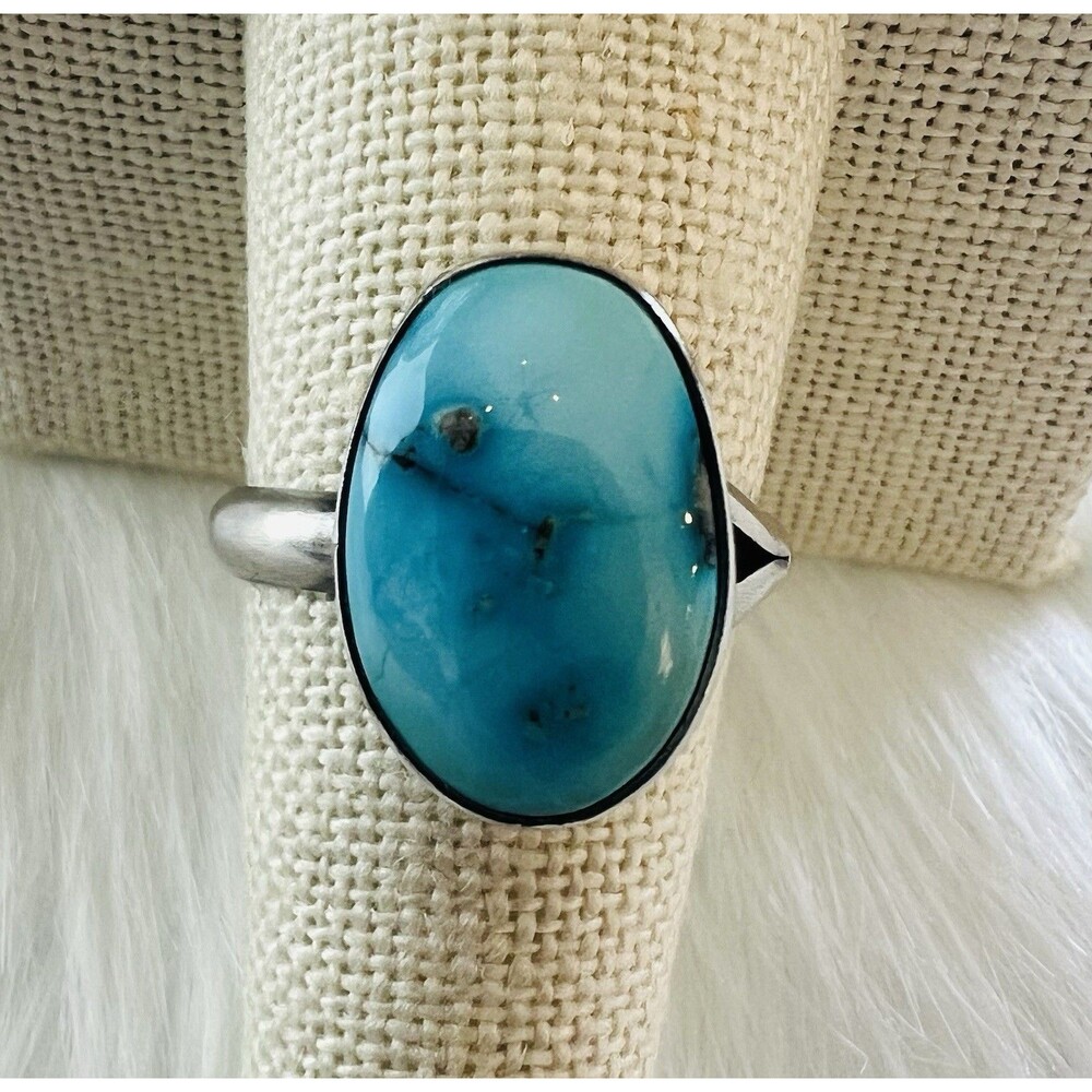 Sterling Silver Turquoise Statement Ring Size 8.25 – Handmade Boho